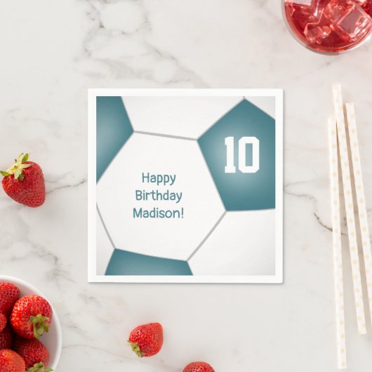 サッカーシンプルボール女子ボーイズ誕生日ティール（緑がかった色） スタンダードカクテルナプキン (インサイチュ)