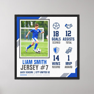 サッカーシーズンの統計キャンバス選手写真ユニフォーム キャンバスプリント