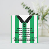 サッカージェージ テーマのパーティー招待状テンプレート、緑 招待状 (スタンド正面)