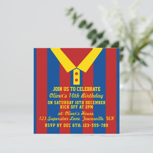 サッカージャージーのテーマのパーティーはテンプレートを誘います 招待状 (スタンド正面)