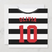 サッカージャージーのテーマのパーティーはテンプレート、黒を誘います 招待状 (裏面)