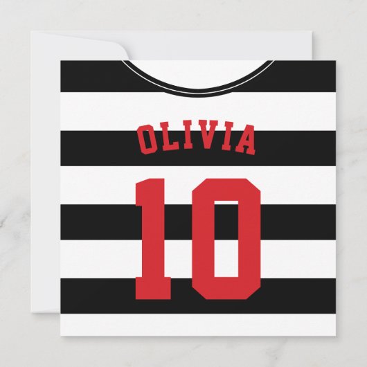 サッカージャージーのテーマのパーティーはテンプレート、黒を誘います 招待状 (裏面)