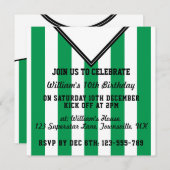 サッカージャージーをテーマにしたパーティー招待状テンプレート、緑 招待状 (正面/裏面)