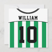 サッカージャージーをテーマにしたパーティー招待状テンプレート、緑 招待状 (裏面)