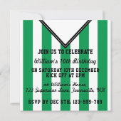 サッカージャージーをテーマにしたパーティー招待状テンプレート、緑 招待状 (正面)