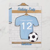 サッカージャージースカイブルーアンドホワイトバースデーパーティー 招待状 (正面/裏面)