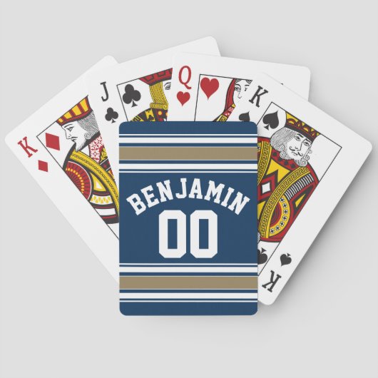 サッカージャージーネイビーストライプブルー金ゴールド名番号 トランプ (裏面)