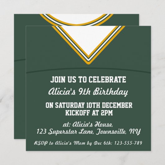 サッカージャージー主題パーティー招待状テンプレート、LAX 招待状 (正面/裏面)