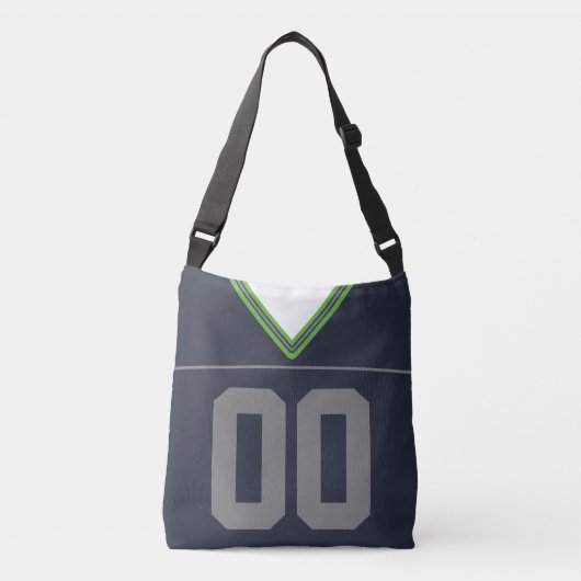 サッカージャージー、ネイビーブルーの名前と番号テンプレート クロスボディバッグ (正面)