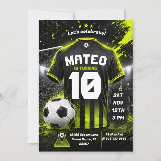 サッカージャージ誕生日招待状テンプレート 招待状 (正面)