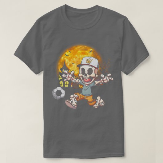 サッカースケルトンハロウィーンスポーツこうもりムーン Tシャツ (デザイン正面)