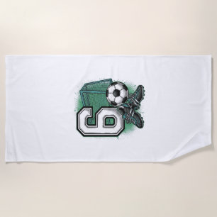 サッカースタイルのヴィンテージ刻印Tシャツデザイン 誕生日おめでとう 6歳 ビーチタオル