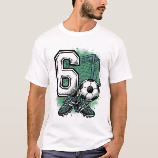 サッカースタイルのヴィンテージ彫刻Tシャツデザイン 誕生日おめでとう 6歳 Tシャツ