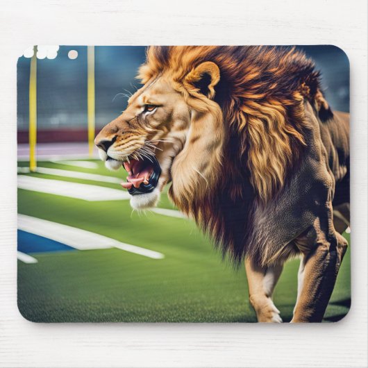 サッカースタジアムで轟音を上げるライオン マウスパッド (正面)