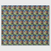 サッカースタジアムで轟音を上げるライオン ラッピングペーパー (フラット)