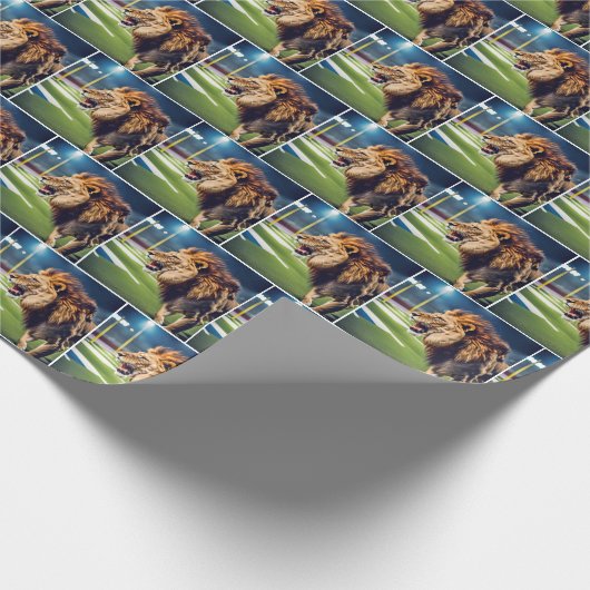 サッカースタジアムで轟音を上げるライオン ラッピングペーパー (角)