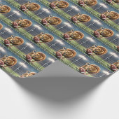 サッカースタジアムで轟音を上げるライオン ラッピングペーパー (角)