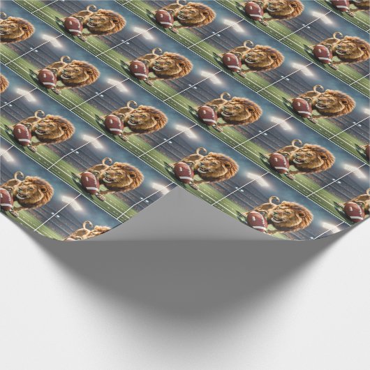 サッカースタジアムで轟音を上げるライオン ラッピングペーパー (角)