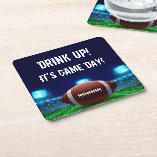 サッカースタジアムのフィールドとライト – PERSONALIZE - スクエアペーパーコースター (アングル)