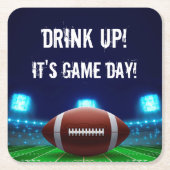 サッカースタジアムのフィールドとライト – PERSONALIZE - スクエアペーパーコースター (正面)