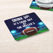 サッカースタジアムのフィールドとライト – PERSONALIZE - スクエアペーパーコースター (アングル)