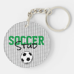 サッカースタッドボールネットスポーツ白黒グリーンおもしろい キーホルダー