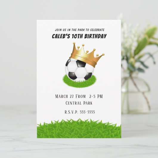 サッカースター王室の金ゴールド王冠バースデーパーティー 招待状 (スタンド正面)