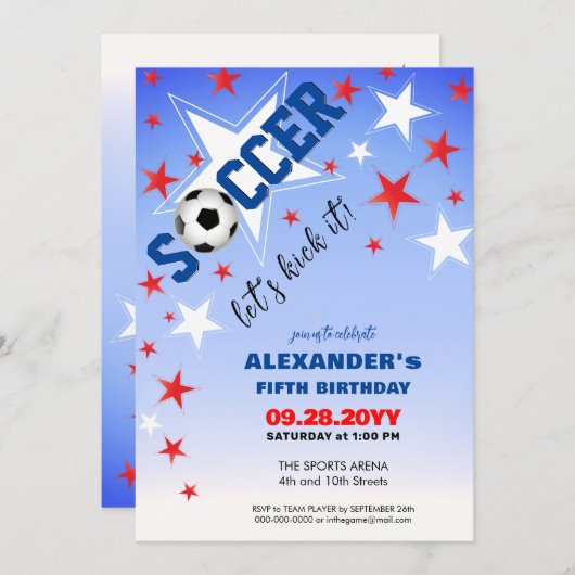 サッカースター誕生日パーティーのお知らせ 案内状 (正面/裏面)