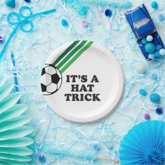 サッカーストライプグリーンハットトリック3歳の誕生日 ペーパープレート (パーティー)