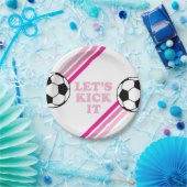 サッカーストライプピンクの誕生日 ペーパープレート (パーティー)