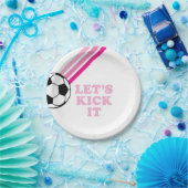 サッカーストライプピンクの誕生日 ペーパープレート (パーティー)