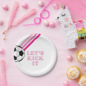 サッカーストライプピンクの誕生日 ペーパープレート (パーティー)