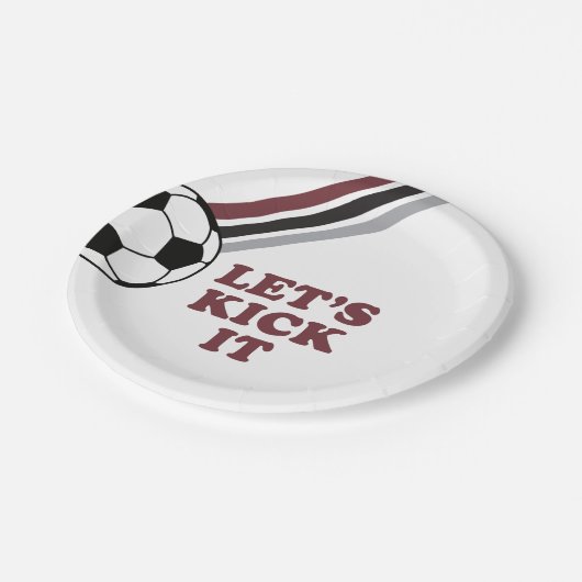 サッカーストライプマルーンの誕生日 ペーパープレート (アングル)