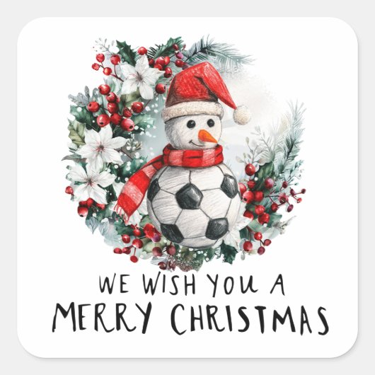 サッカースノーマンクリスマス スクエアシール (正面)