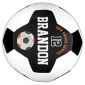 サッカースポーツのパーソナライズ – オレンジ、黒と白 サッカーボール (回転)