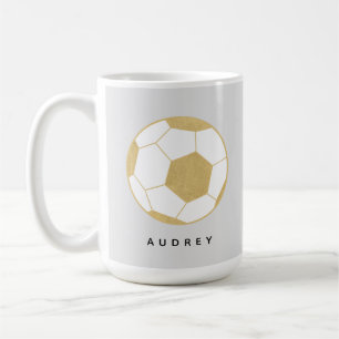 サッカースポーツギフト名前をカスタムする金ゴールド コーヒーマグカップ