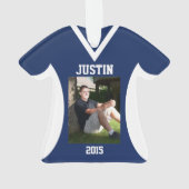 サッカースポーツジャージーブルー（写真付） オーナメント (裏面)