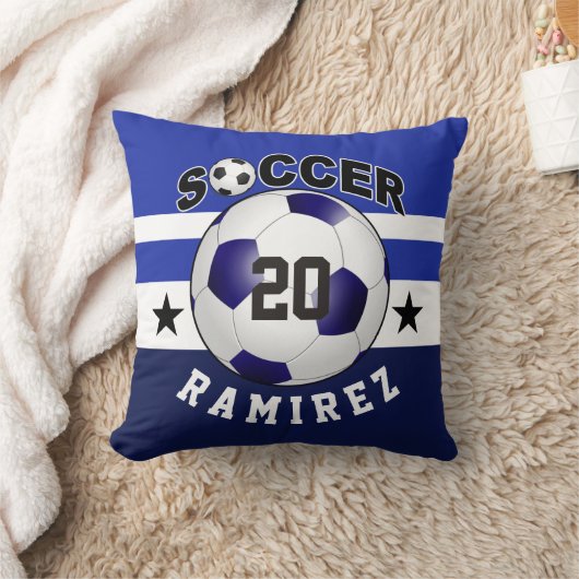 サッカースポーツジャージー名前をカスタムする番号|コバルト クッション (ブランケット)