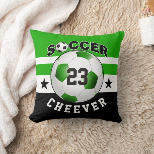サッカースポーツジャージー名前をカスタムする番号|緑 クッション (ブランケット)
