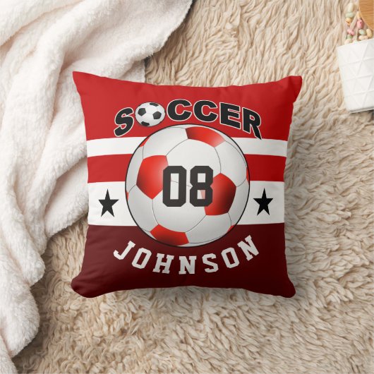 サッカースポーツジャージー名前をカスタムする番号|赤 クッション (ブランケット)