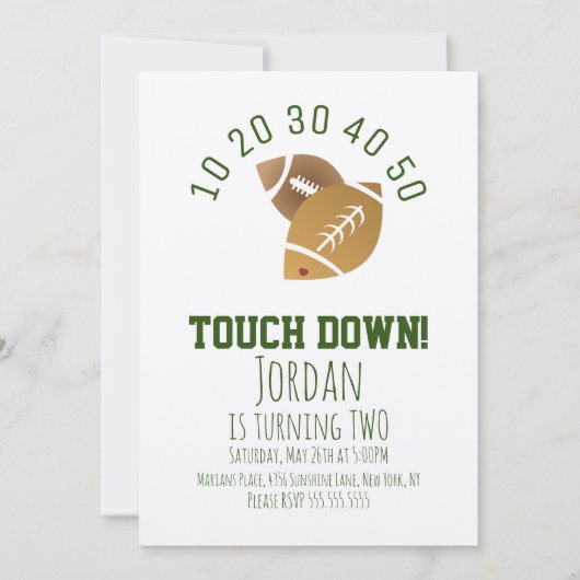 サッカースポーツタッチダウンテールゲーティング誕生日クラフト 招待状 (正面)