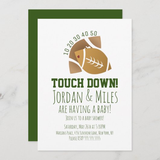 サッカースポーツタッチダウン赤ちゃんシャワーの尾行 招待状 (正面/裏面)