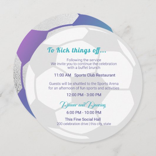 サッカースポーツバー（ユダヤ教の）バル・ミツバー詳細と情報 招待状 (正面/裏面)