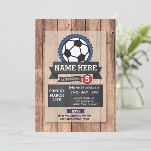 サッカースポーツパーティーサッカーボール誕生日招待状 招待状 (スタンド正面)