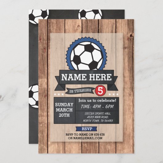 サッカースポーツパーティーサッカーボール誕生日招待状 招待状 (正面/裏面)