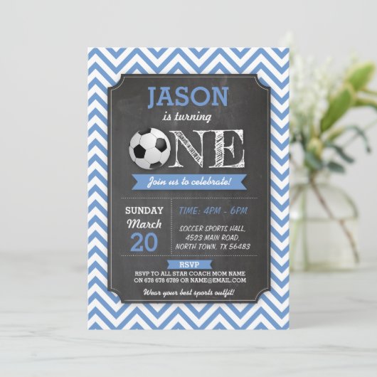 サッカースポーツパーティーサッカー第1誕生日招待状 招待状 (スタンド正面)