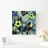 サッカースポーツボールゲーム スクエア壁時計 (ホーム)