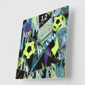 サッカースポーツボールゲーム スクエア壁時計 (傾斜)