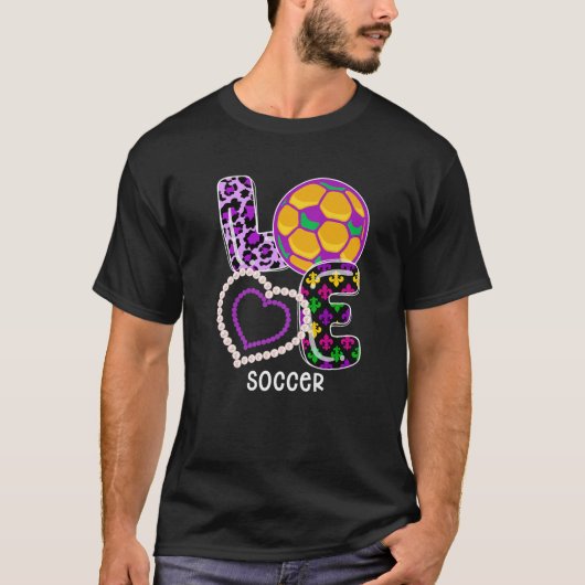 サッカースポーツマルディグラおもしろいスフェスティバルパーティー恋人 Tシャツ (正面)