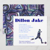 サッカースポーツ招待 バー ミッツヴァー ユダヤ教 青 招待状 (正面/裏面)